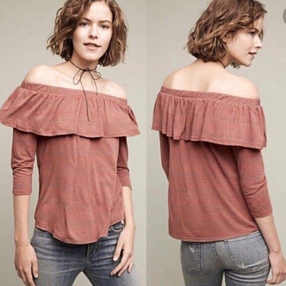 ANTHROPOLOGIE Charla Off Shoulder Top Mauve Pink {H40}